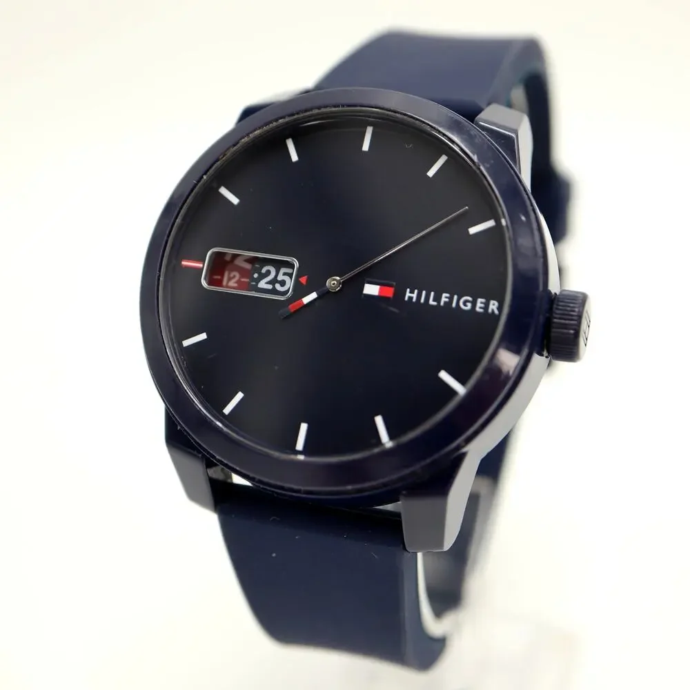 Tommy Hilfiger 'Analogue Denim' 42mm Watch Jump Hour Blue Silicone w New Battery